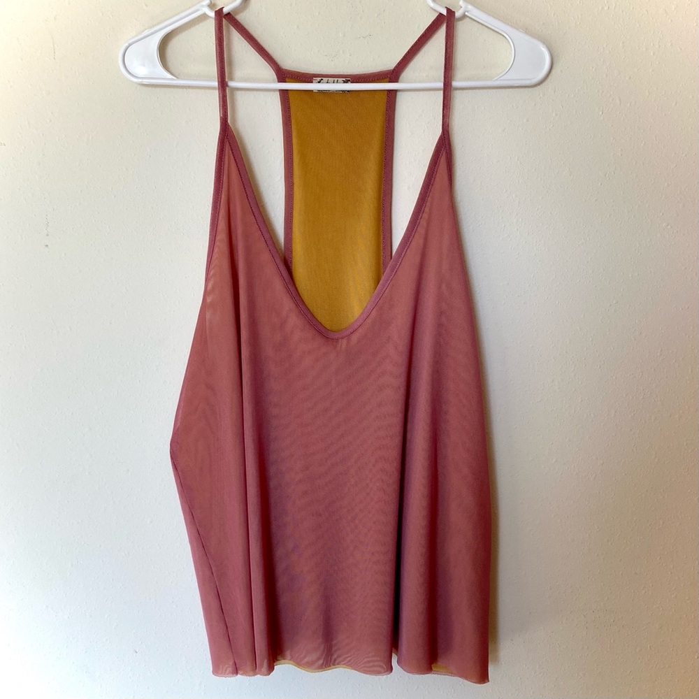 Intimately Free People Blush and Yellow Mesh Tank size M